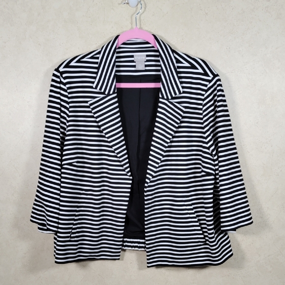 Chico's Jackets & Blazers - 4171 Chico's black & white striped knit blazer 3 XL